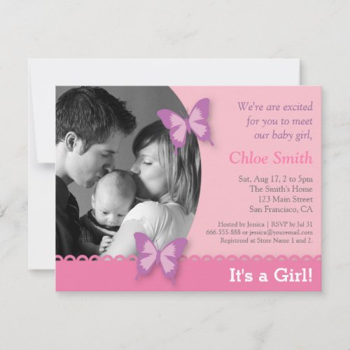 Elegant Photo butterfly baby shower party Invitation