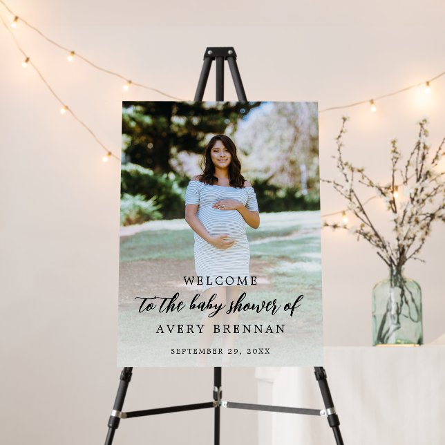 Elegant Photo Calligraphy Baby Shower Welcome  Foam Board (In Situ (Stand))