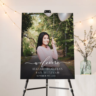 Elegant Photo Calligraphy Bat Mizvah Welcome Sign
