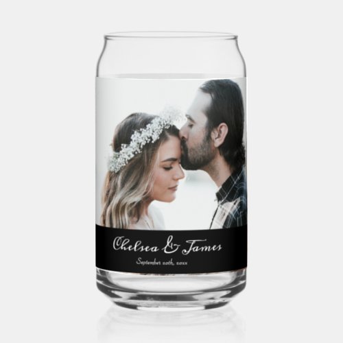 Elegant Photo Calligraphy Black Wedding Party  Can Glass