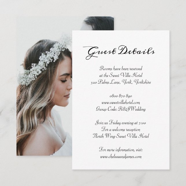 Elegant Photo Calligraphy Guest Hotel Details  Enclosure Card (Front/Back)