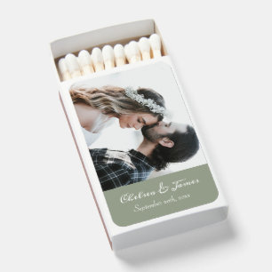  Elegant Photo Calligraphy Sage Green Wedding  Matchboxes