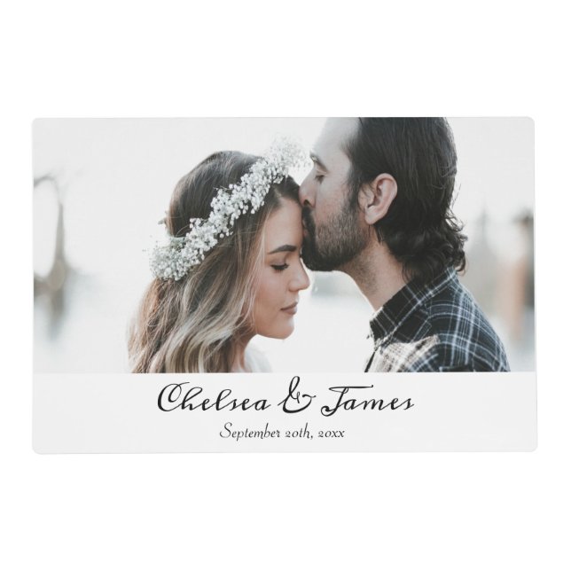 Elegant Photo Calligraphy Script Name  Placemat (Front)