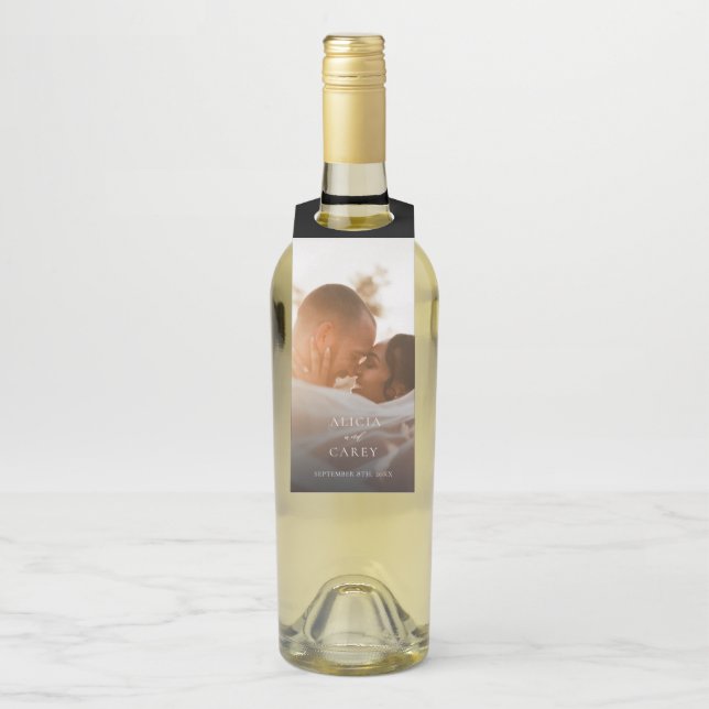 Elegant Photo Calligraphy Wedding Bottle Hanger Tag (On Bottle)