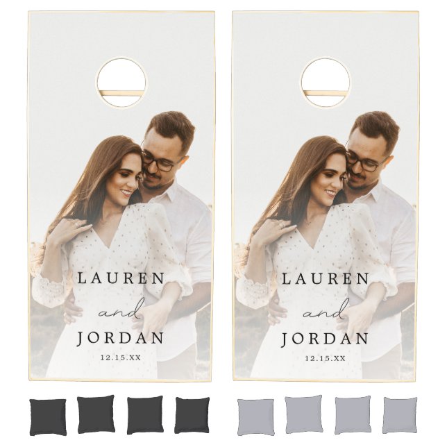 Elegant Photo Calligraphy Wedding Cornhole Set (Set)