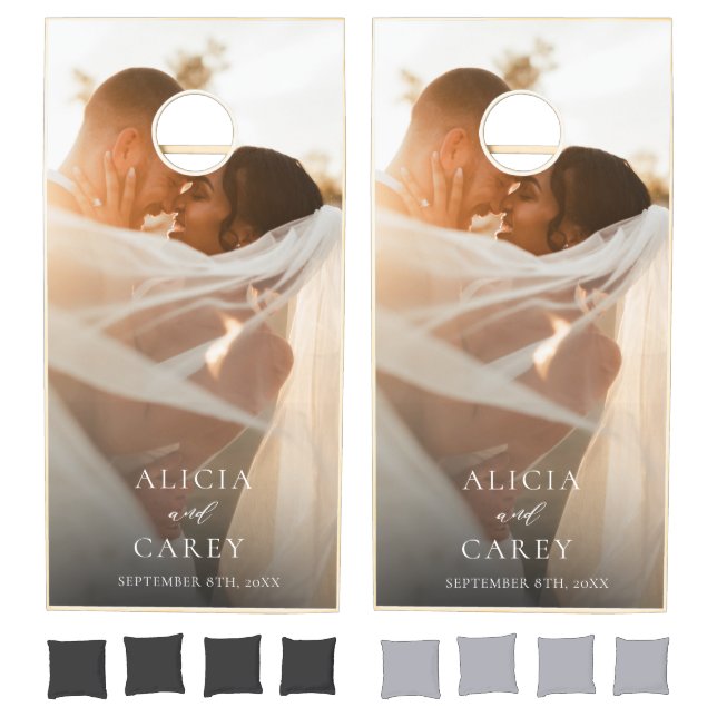 Elegant Photo Calligraphy Wedding  Cornhole Set (Set)
