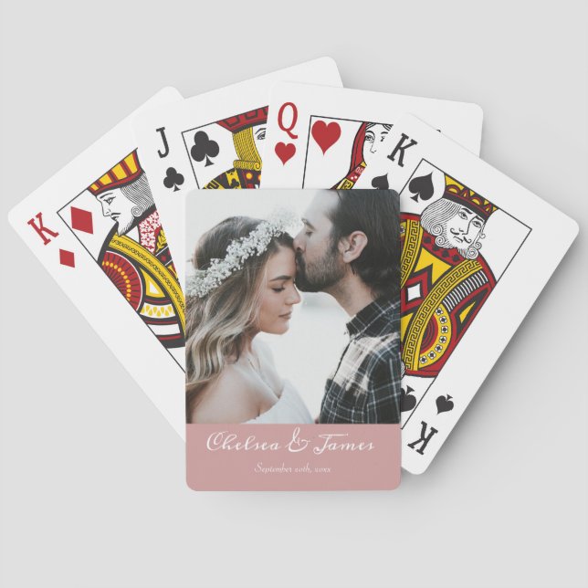 Elegant Photo Calligraphy Wedding Dusty Pink Poker Cards (Back)