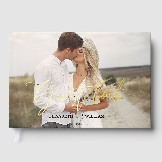 Elegant Photo Calligraphy Wedding  Foil Guest Book (Front)