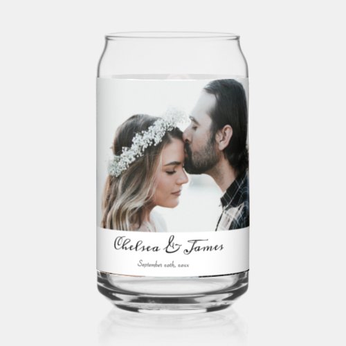 Elegant Photo Calligraphy Wedding Party Custom  Can Glass