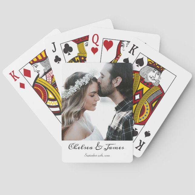 Elegant Photo Calligraphy Wedding Poker Cards (Back)