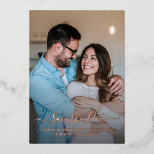 Elegant Photo Calligraphy Wedding Save the Date Foil Invitation