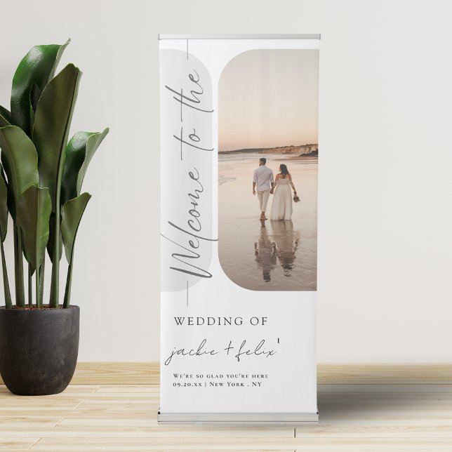 Elegant Photo Calligraphy Wedding Welcome Retractable Banner (Creator Uploaded)