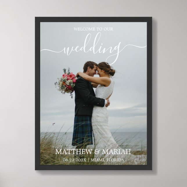 Elegant Photo Calligraphy Wedding Welcome sign (Framed Front)