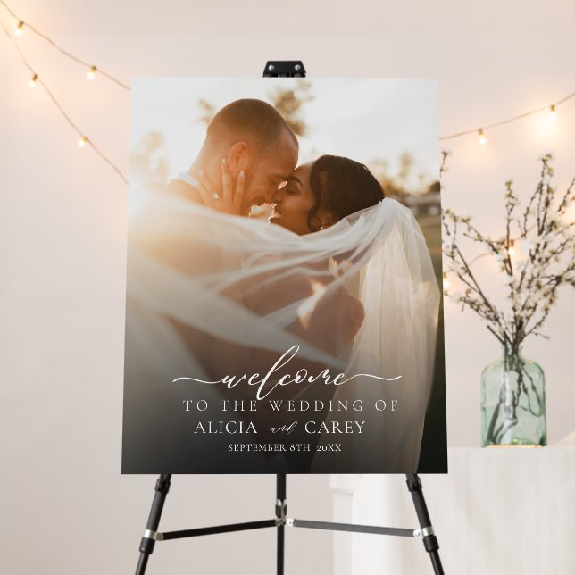 Elegant Photo Calligraphy Wedding Welcome Sign (In Situ (Stand))