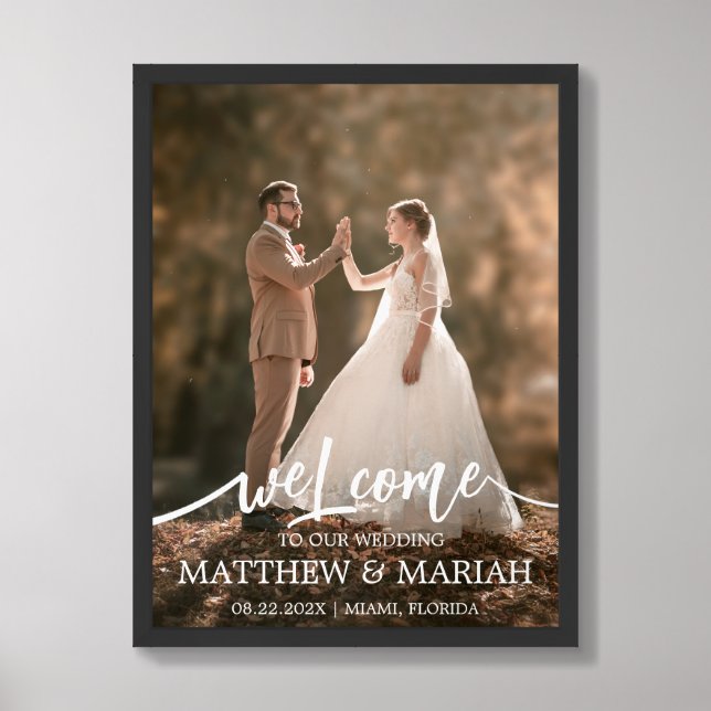 Elegant Photo Calligraphy Wedding Welcome sign (Framed Front)