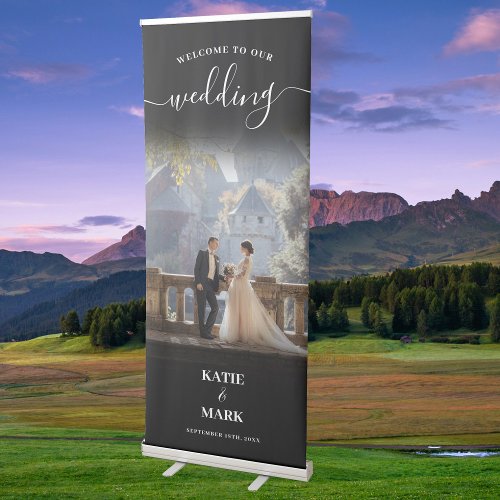 Elegant Photo Calligraphy Welcome To Our Wedding Retractable Banner