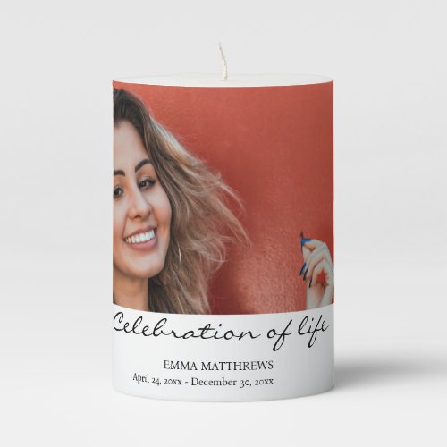 Elegant Photo Celebration Of Life Funeral  Pillar Candle