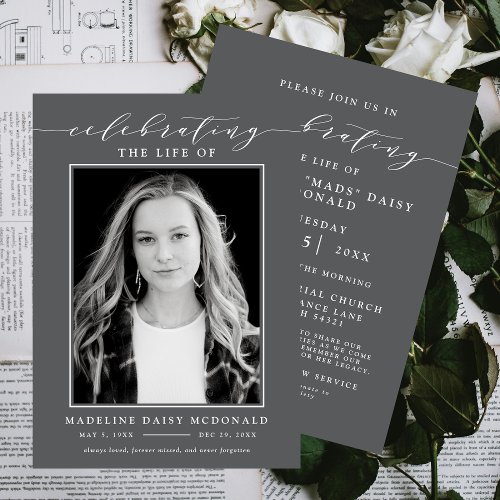 ELEGANT PHOTO CELEBRATION OF LIFE MEMORIAL FUNERAL INVITATION