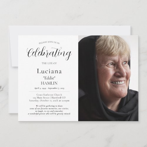 Elegant Photo Celebration of Life Memorial funeral Invitation