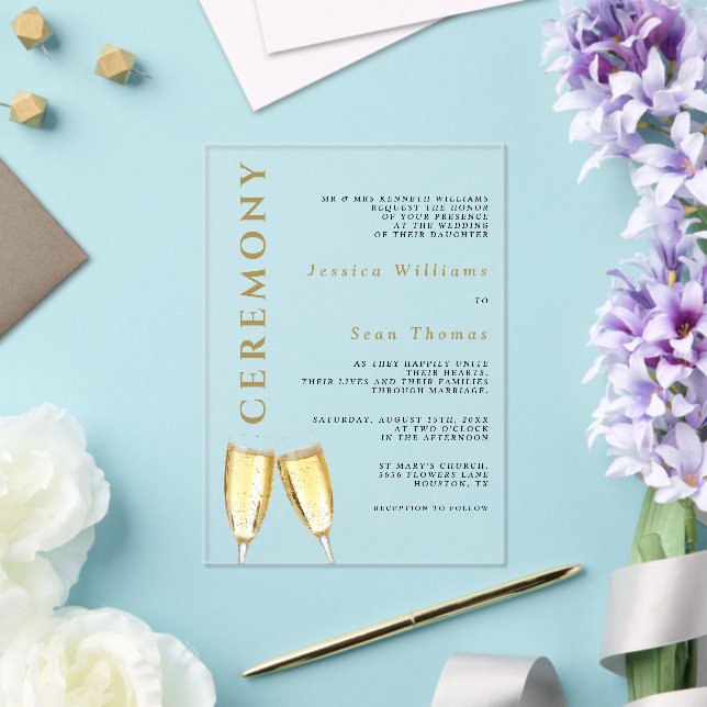 Elegant Photo Champagne Wedding Ceremony Acrylic Invitations (Insitu (Wedding))