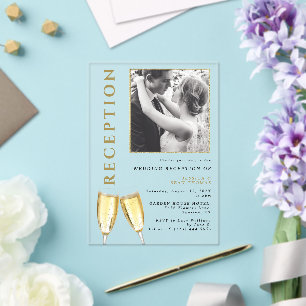 Elegant Photo Champagne Wedding Reception Acrylic Invitations