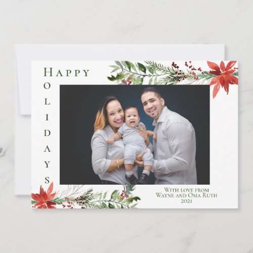 Elegant Photo Christmas Floral Happy Holiday Card