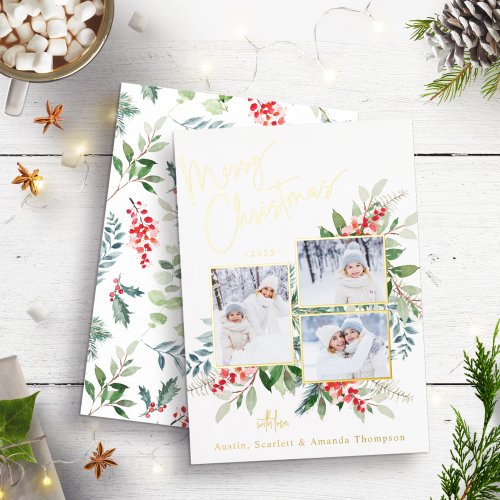 Elegant Photo Christmas Holiday Gold Foil Card