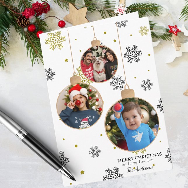 Elegant Photo Christmas Ornaments & Snowflakes Card (Creator Uploaded)