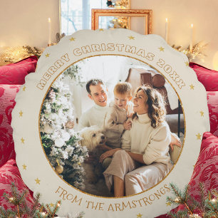 Elegant Photo Christmas Star Keepsake Round Pillow