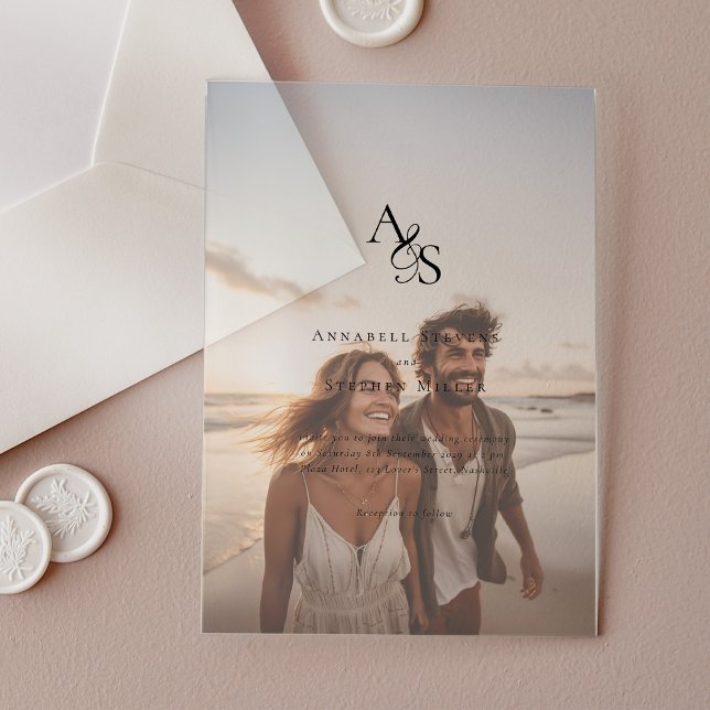 Elegant, Photo, Classic, Monogram, Wedding  Acrylic Invitations (Elegant, Transparent Photo, Classic, Monogram, Wedding Acrylic Invitations)