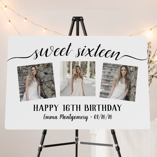 Elegant Photo Collage 16th Birthday Party Foam Board (In Situ (Stand))