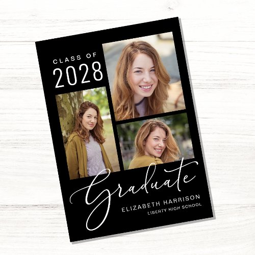 Elegant Photo Collage Black Graduation Announcement