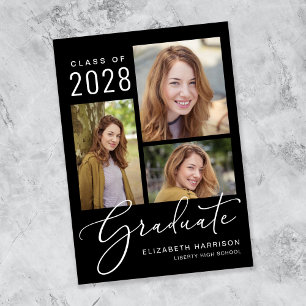 Elegant Photo Collage Black Graduation Announcement