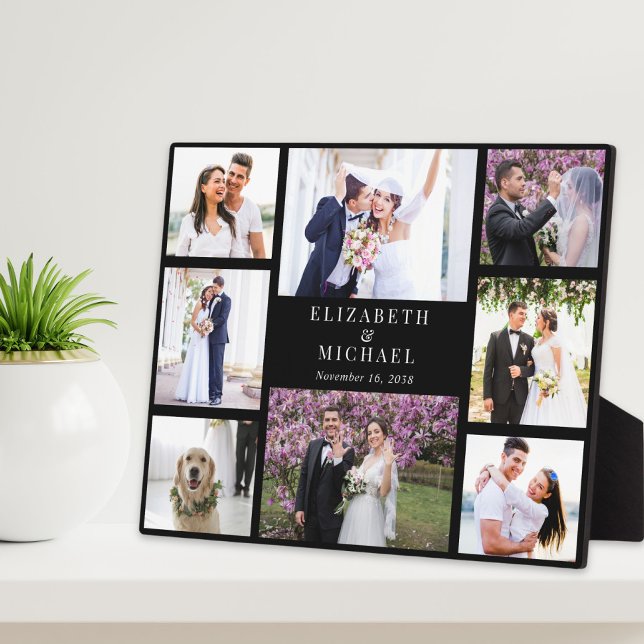 Elegant Photo Collage Black Wedding Plaque (Creator Uploaded)