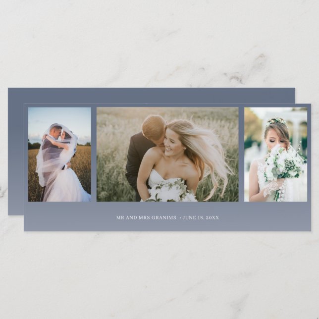 Elegant Photo Collage Blue Wedding Thank You (Front/Back)