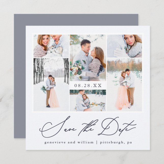 Elegant Photo Collage Calligraphy Save the Date Invitation (Front/Back)