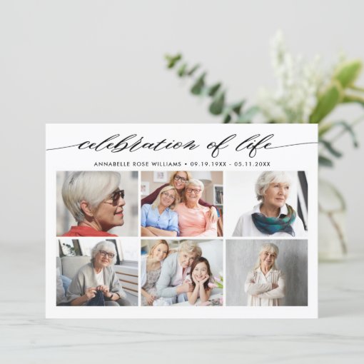 Elegant Photo Collage Celebration Of Life Memorial Invitation | Zazzle