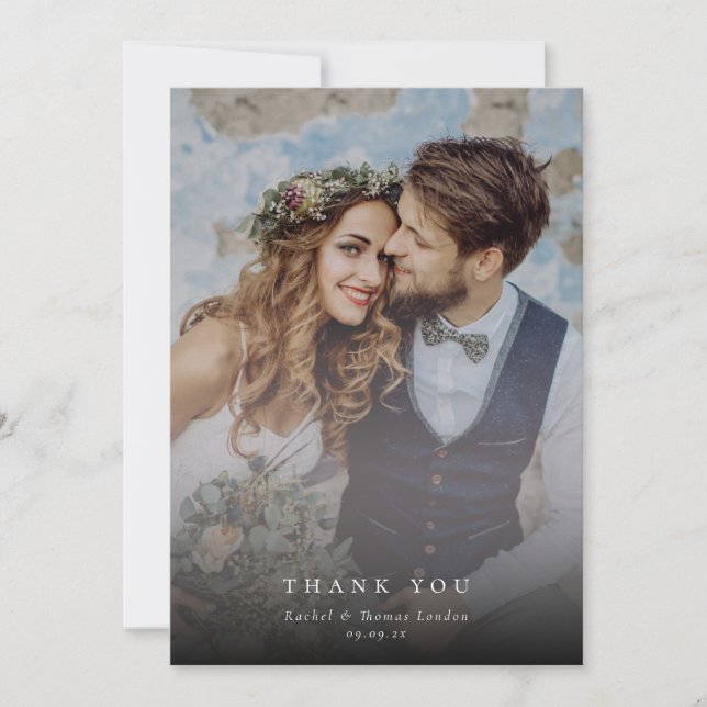 Elegant Photo Collage Dusty Blue Wedding Thank You Card (Front)