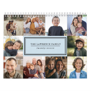 ELEGANT PHOTO COLLAGE FAMILY PHOTO 2027 PALE BLUE CALENDAR