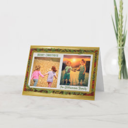 Elegant Photo Collage Gold Red Green Name Holiday Card