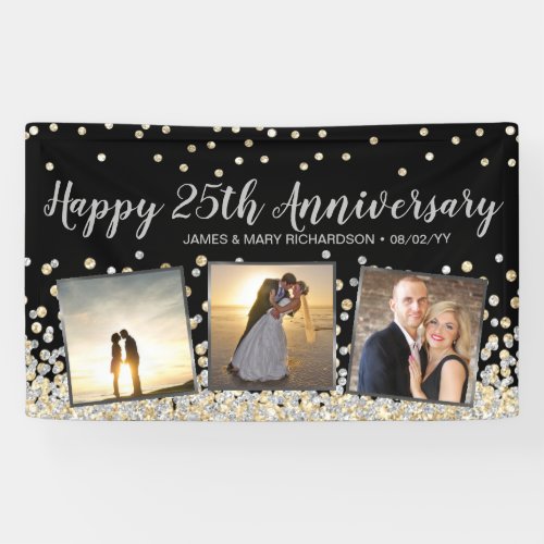 Elegant Photo Collage Gold Silver 25th Anniversary Banner