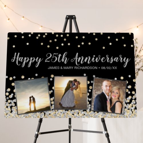 Elegant Photo Collage Gold Silver 25th Anniversary Foam Board