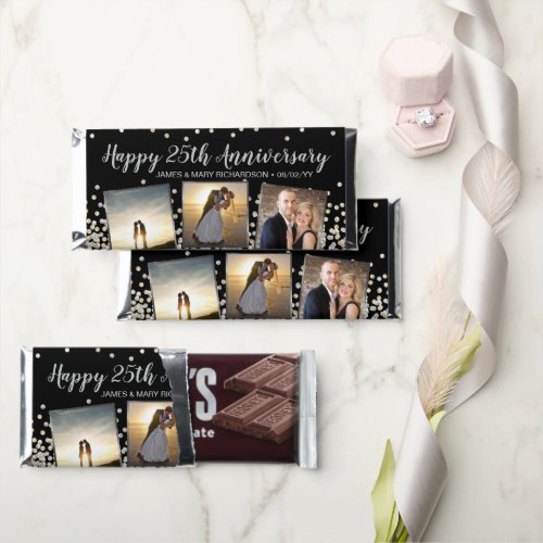 Elegant Photo Collage Gold Silver 25th Anniversary Hershey Bar Favors