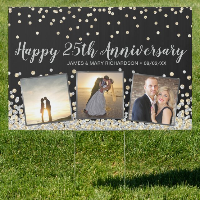 Elegant Photo Collage Gold Silver 25th Anniversary Sign (Insitu)
