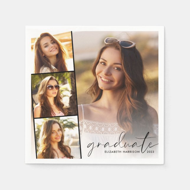 Elegant Photo Collage Graduation Party Napkins (Front)