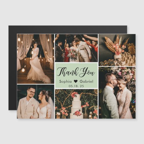 Elegant Photo Collage Green Wedding Thank You 