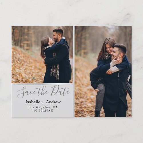 Elegant Photo Collage Grey Silver Save the Date Announcement Postcard