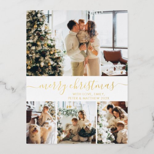 Elegant Photo Collage Holiday Gold Foil Postcard