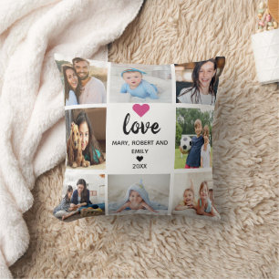 Elegant Photo Collage Love Script & pink Heart Throw Pillow