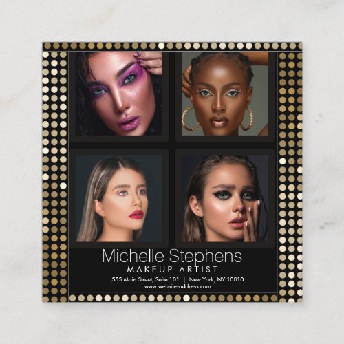 Elegant Photo Collage Makeup and Hair Style  Square Business Card